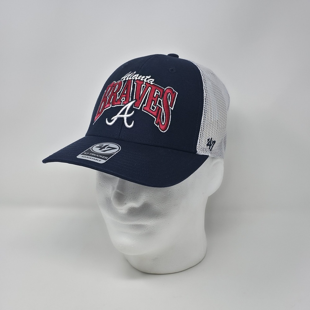 '47 Brand Atlanta Braves Keystone Trucker Snapback Adjustable Hat Cap White/Navy
